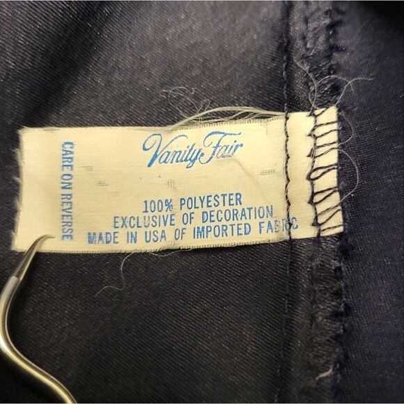 Vanity Fair Vintage Blue Satin Maxi Length Slip Dress Open Back Lace Panel Chest - Picture 11 of 13